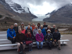 Group picture with the Athabasca Glacier in the background