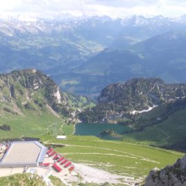 The view from the peak of the Stockhorn! In the foreground is the cafe at the top of the cable car route. The lake in the mid-ground is where I initially wandered off. The bottom of the cable car route is so far down it's not even visible.