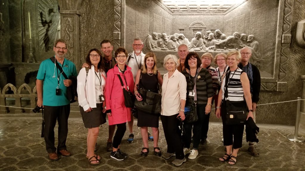 Tour Leader John Sharp with a group in the Wieliczka Salt Mine on an Anabaptist Heritage tour in Poland.
